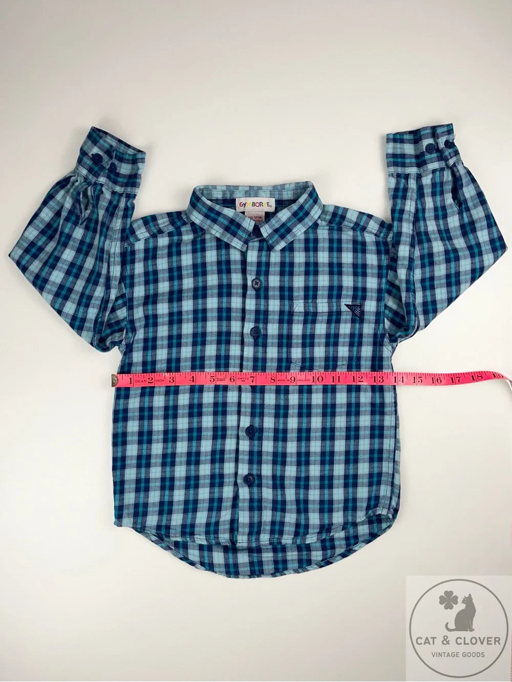 Gymboree 90s Rainbow Tag Blue Plaid Long Sleeve Button Down Flannel Boys Shirt L